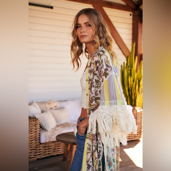 𝓯𝓹 Free People ~ ✨Host Pick ✨ Watching Waves Maxi Shirt in Mauve Combo - Picture 14 of 14